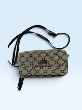 Lanvin Beige and Black Monogram Crossbody Wallet